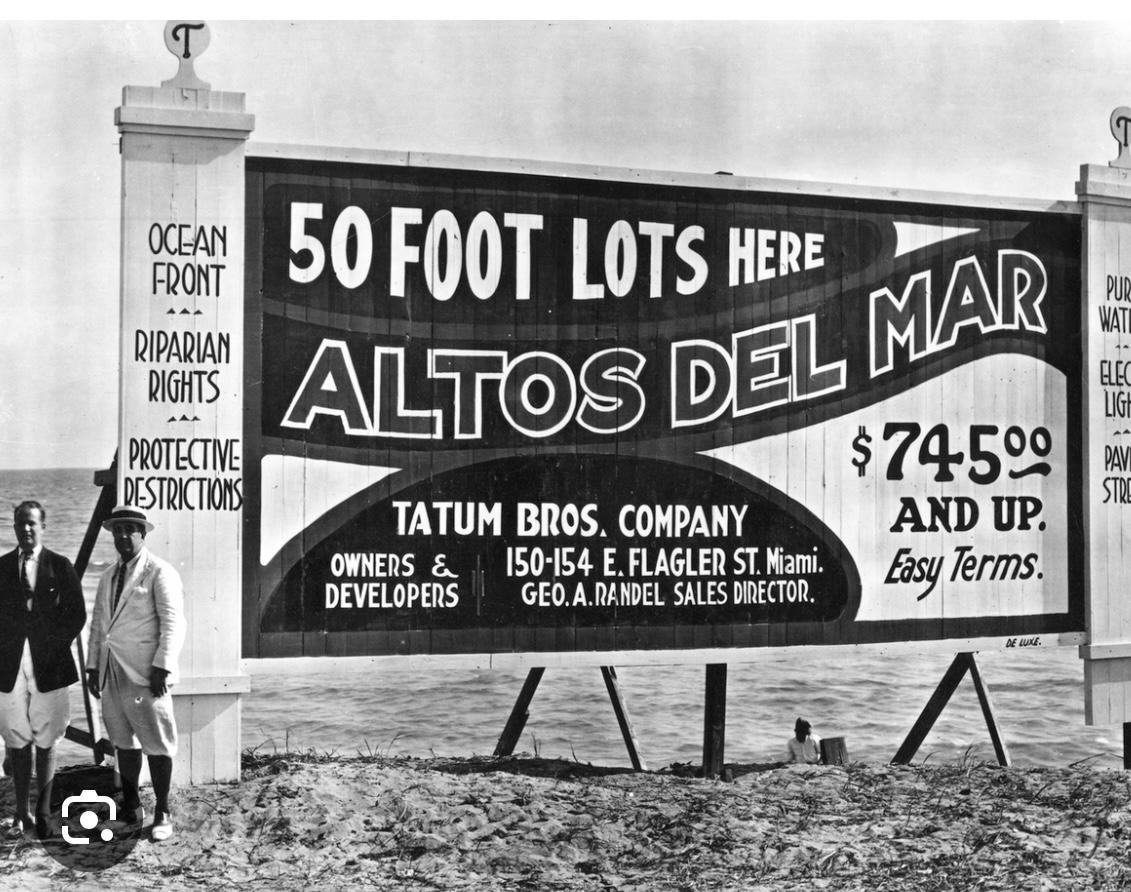 The Florida Land Boom of the 1920s  The Florida Land Boom is widely regarded as the first major speculative bubble of the modern real estate era, a period when land could change hands several times within a single day, each transaction multiplying its price