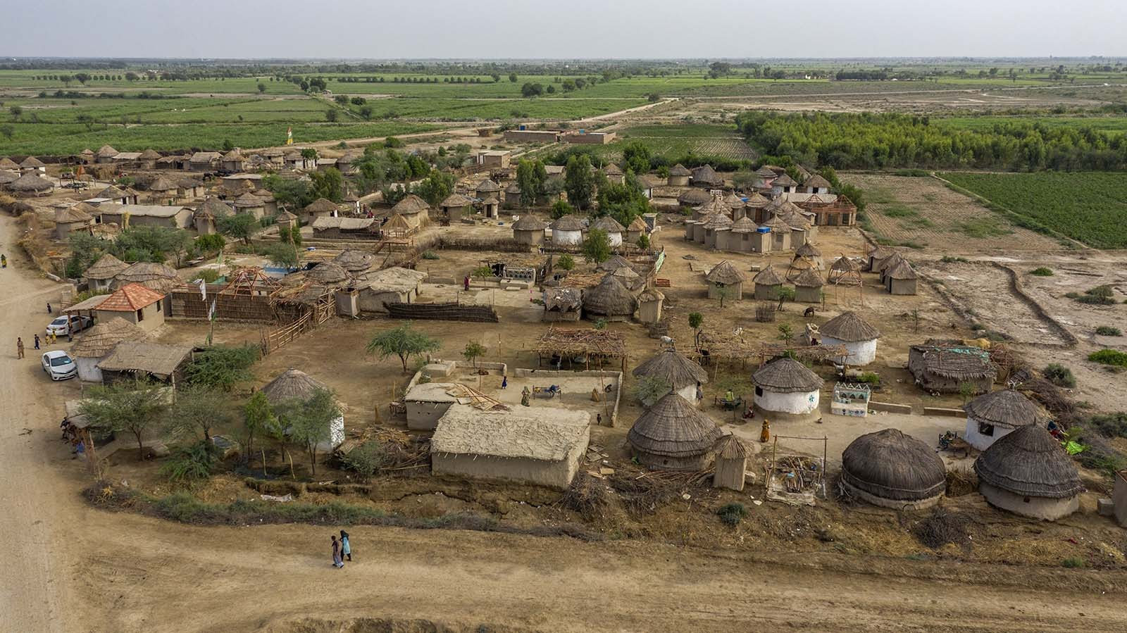 Traditional earthen homes in a rural Sindh community