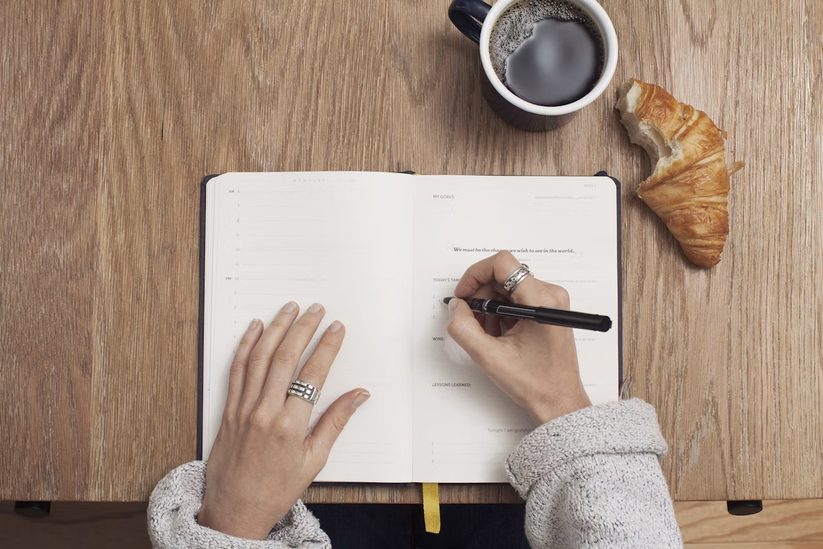 Research notes and documents on a desk